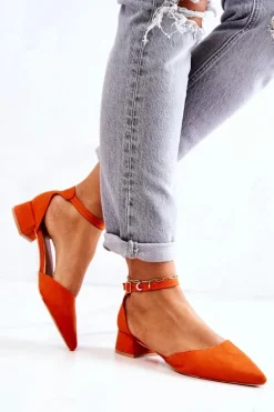 Zamszowe Czółenka W Szpic Pomarańczowe Calliope
