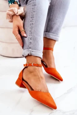 Zamszowe Czółenka W Szpic Pomarańczowe Calliope