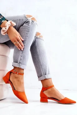 Zamszowe Czółenka W Szpic Pomarańczowe Calliope