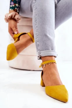 Zamszowe Czółenka W Szpic Żółte Calliope