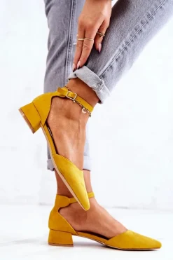 Zamszowe Czółenka W Szpic Żółte Calliope