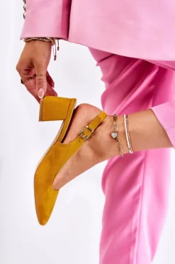 Zamszowe Czółenka W Szpic Żółte Ashley