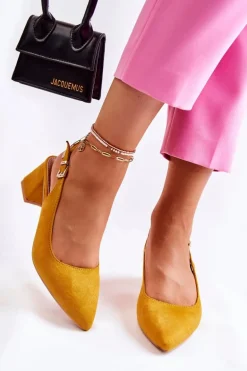 Zamszowe Czółenka W Szpic Żółte Ashley