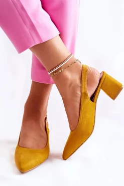 Zamszowe Czółenka W Szpic Żółte Ashley