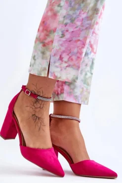 Zamszowe Czółenka Z Cyrkoniami Fuksja Diamond