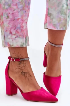 Zamszowe Czółenka Z Cyrkoniami Fuksja Diamond