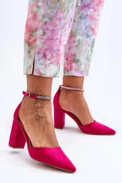 Zamszowe Czółenka Z Cyrkoniami Fuksja Diamond