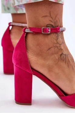 Zamszowe Czółenka Z Cyrkoniami Fuksja Diamond