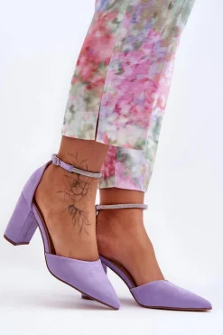 Zamszowe Czółenka Z Cyrkoniami Fioletowe Diamond