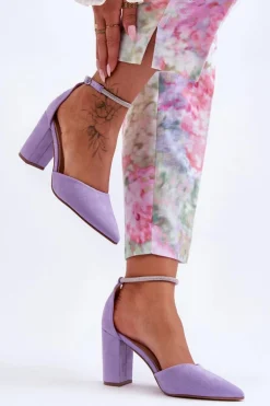 Zamszowe Czółenka Z Cyrkoniami Fioletowe Diamond