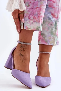 Zamszowe Czółenka Z Cyrkoniami Fioletowe Diamond