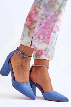 Zamszowe Czółenka Z Cyrkoniami Niebieskie Diamond