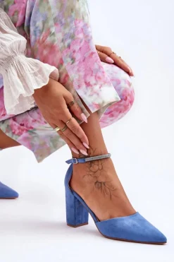 Zamszowe Czółenka Z Cyrkoniami Niebieskie Diamond