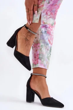 Zamszowe Czółenka Z Cyrkoniami Czarne Diamond