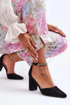 Zamszowe Czółenka Z Cyrkoniami Czarne Diamond