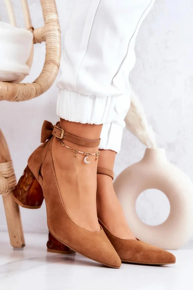 Zamszowe Czółenka Z Kokardką Maciejka 05059-29 Brązowe