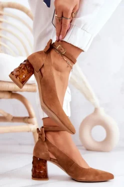 Zamszowe Czółenka Z Kokardką Maciejka 05059-29 Brązowe