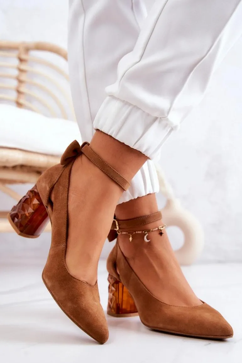 Zamszowe Czółenka Z Kokardką Maciejka 05059-29 Brązowe