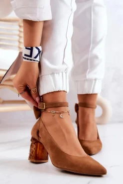 Zamszowe Czółenka Z Kokardką Maciejka 05059-29 Brązowe