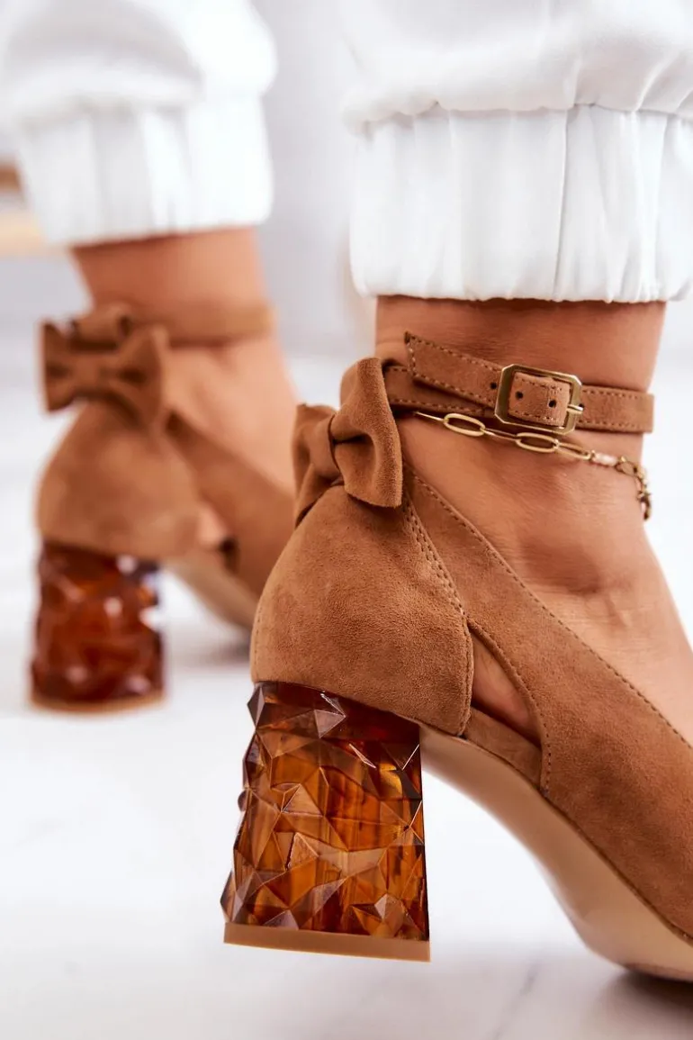 Zamszowe Czółenka Z Kokardką Maciejka 05059-29 Brązowe