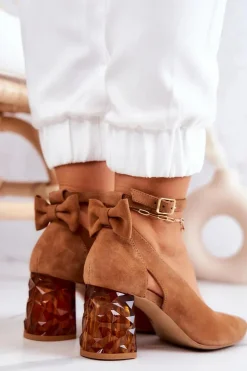 Zamszowe Czółenka Z Kokardką Maciejka 05059-29 Brązowe