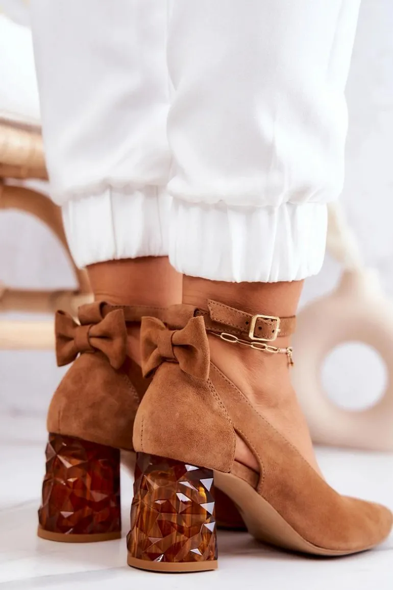 Zamszowe Czółenka Z Kokardką Maciejka 05059-29 Brązowe