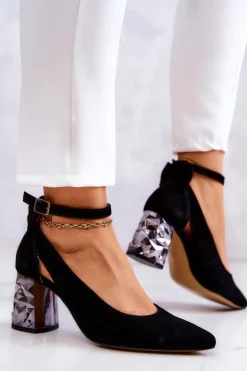 Zamszowe Czółenka Z Kokardką Maciejka 05059-01 Czarne