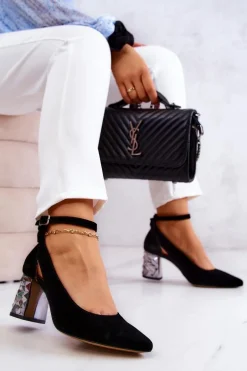 Zamszowe Czółenka Z Kokardką Maciejka 05059-01 Czarne