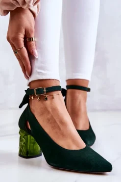 Zamszowe Czółenka Z Kokardką Maciejka 05059-09 Ciemnozielone