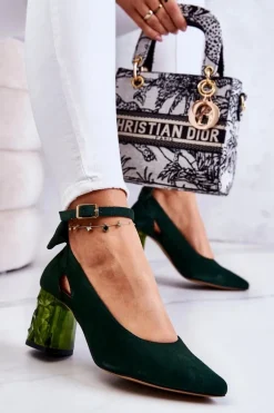 Zamszowe Czółenka Z Kokardką Maciejka 05059-09 Ciemnozielone