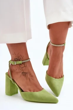 Zamszowe Czółenka Z Ozdobnym Paseczkiem Zielone Lirosa