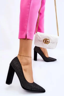 Zamszowe Czółenka Z Ozdobnymi Ćwiekami Czarne Dories