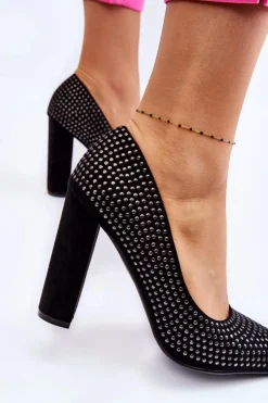 Zamszowe Czółenka Z Ozdobnymi Ćwiekami Czarne Dories