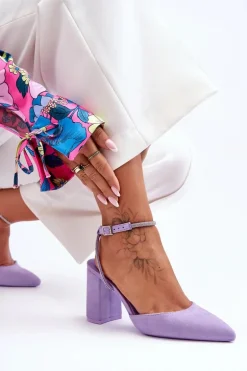 Zamszowe Czółenka Z Ozdobnym Paseczkiem Fioletowe Lirosa