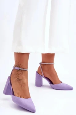 Zamszowe Czółenka Z Ozdobnym Paseczkiem Fioletowe Lirosa