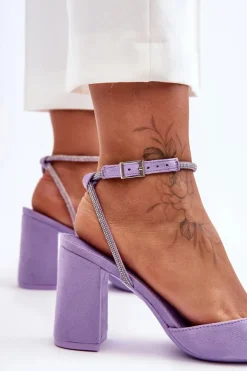 Zamszowe Czółenka Z Ozdobnym Paseczkiem Fioletowe Lirosa