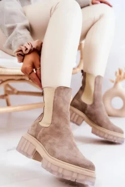 Zamszowe Damskie Botki Beżowe Eliann