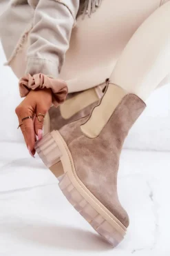 Zamszowe Damskie Botki Beżowe Eliann