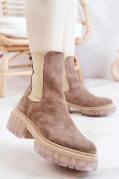 Zamszowe Damskie Botki Beżowe Eliann