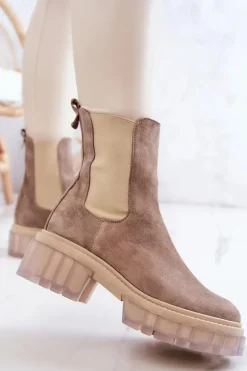 Zamszowe Damskie Botki Beżowe Eliann