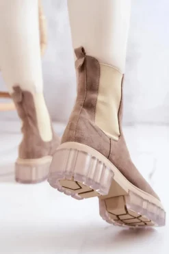 Zamszowe Damskie Botki Beżowe Eliann