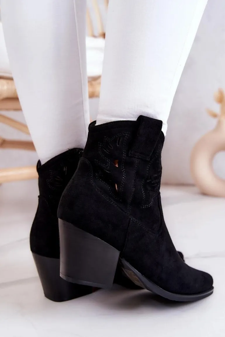 Zamszowe Damskie Botki Kowbojki Czarne Devon