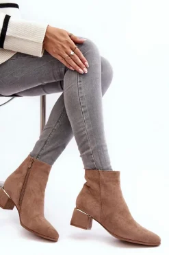 Zamszowe Damskie Botki Na Obcasie Beżowe Mebassa