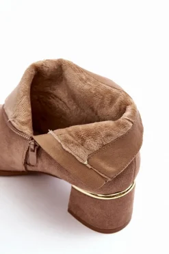 Zamszowe Damskie Botki Na Obcasie Beżowe Mebassa