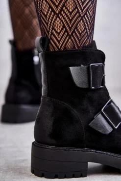 Zamszowe Damskie Botki Na Suwak Czarne Gritta