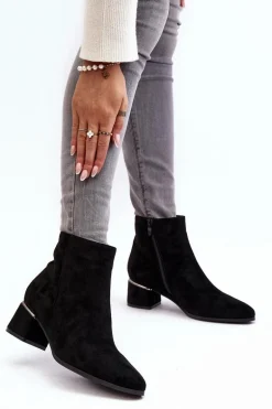 Zamszowe Damskie Botki Na Obcasie Czarne Mebassa