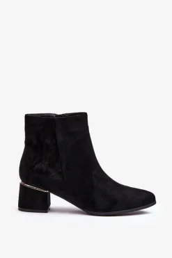 Zamszowe Damskie Botki Na Obcasie Czarne Mebassa