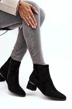 Zamszowe Damskie Botki Na Obcasie Czarne Mebassa