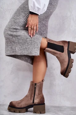 Zamszowe Damskie Botki Na Platformie Beżowe Lemar Hilde