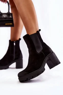 Zamszowe Damskie Botki Na Platformie Czarne Lemar Martine